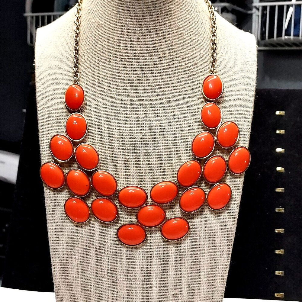 Liz Claiborne Orange and Gold Tone Statement Necklace 17-19"